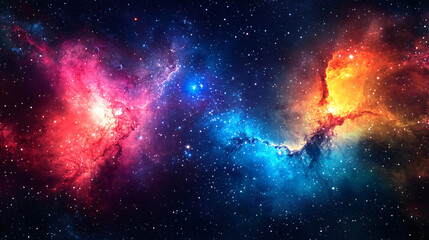 Naklejka premium Colorful space galaxy cloud nebula in the starry night cosmos, featuring vibrant supernovae and intricate patterns, ideal for universe science and astronomy backgrounds or wallpapers, capturing the be