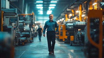 Obraz premium Industrial Worker Walking Through a Modern Factory
