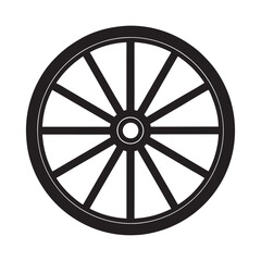 Wooden Wheel Icon Vector Illustration - Rustic Style Round Wooden Cartwheel