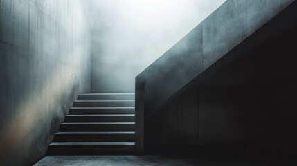 Minimalist Concrete Staircase with Fog