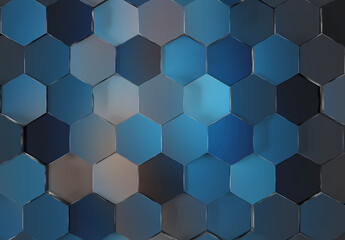 Black and blue glossy hexagons background pattern. Abstract hexagonal colorful texture. 3D rendering