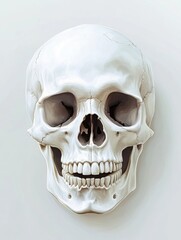 Fototapeta premium Human skull with lifelike details and shading, ideal for medical illustrations or wall decor.