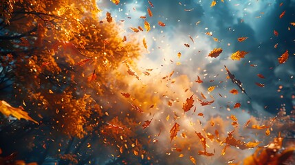 Fall Leaves Flying with the Wind, Perfect Autumn Background for Stunning Seasonal Scenes