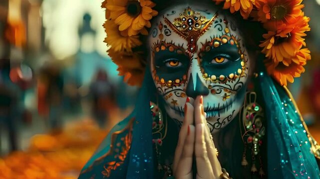Video recreation of a woman characterized as Calavera Catrina	
