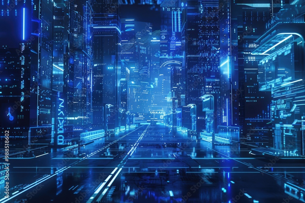 Poster futuristic digital data network in a high-tech cyber environment