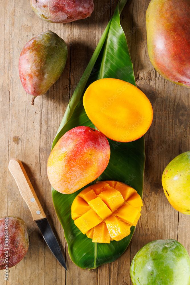 Canvas Prints Top View of Sliced Mango – Ripe and Juicy Tropical Fruit