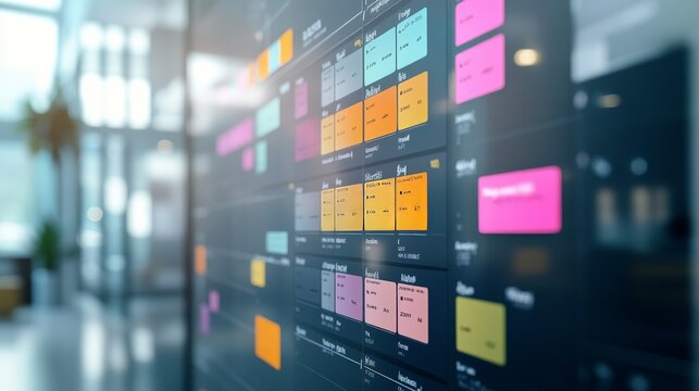 Modern Office with Digital Project Management Display