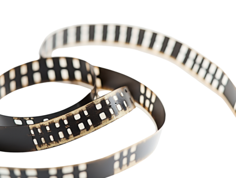 Film strip with empty frames on a white isolated background.