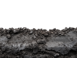 Gravel and dirt texture on a black isolated background for design purposes.