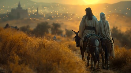 Joseph's Exile to Egypt with Mary and Baby Jesus, Bible Illustration