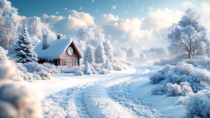 Joyful New Year celebration background a winter wonderland theme featuring snowflakes ice sculptures and a countdown clock in a snowy village setting