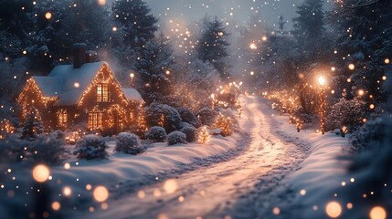 Magical New Year celebration background a dreamy winter night scene featuring twinkling lights a snowy landscape and a festive holiday mood