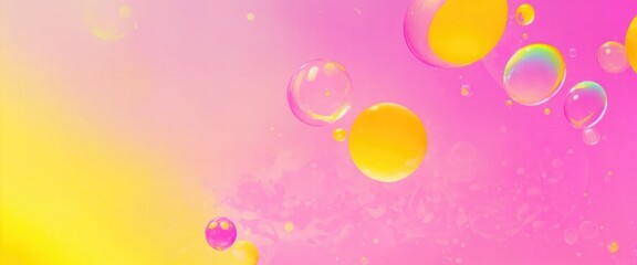 Fototapeta premium Vibrant Pink and Yellow Soap Bubbles in Paint Abstract Design