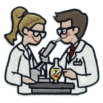 scientists examining sample with microscope clip art preview