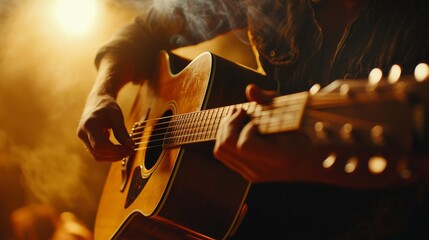 Obraz premium Acoustic Guitarist Performing Live on Stage