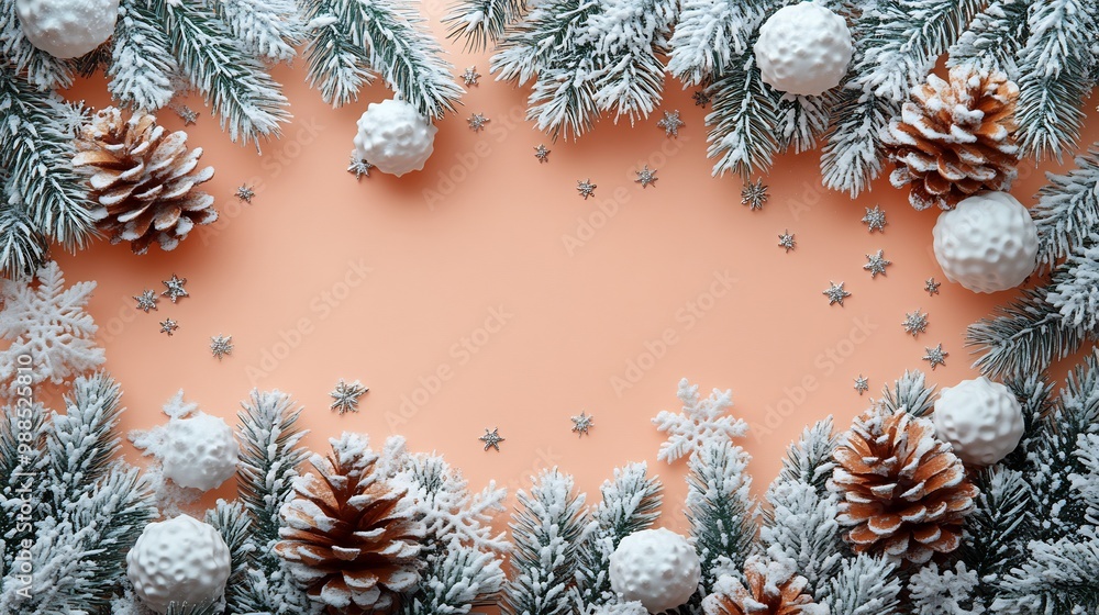 Aufkleber minimalist new year card a light peach background with a pattern of white and silver geometric shape