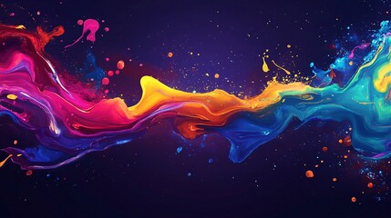 Abstract splashes of neon colors on a dark background