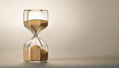 Hourglass with Sand on a Pastel Grey Background