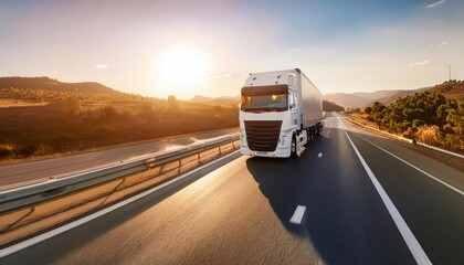 American truck speeding freeway, blurred motion 