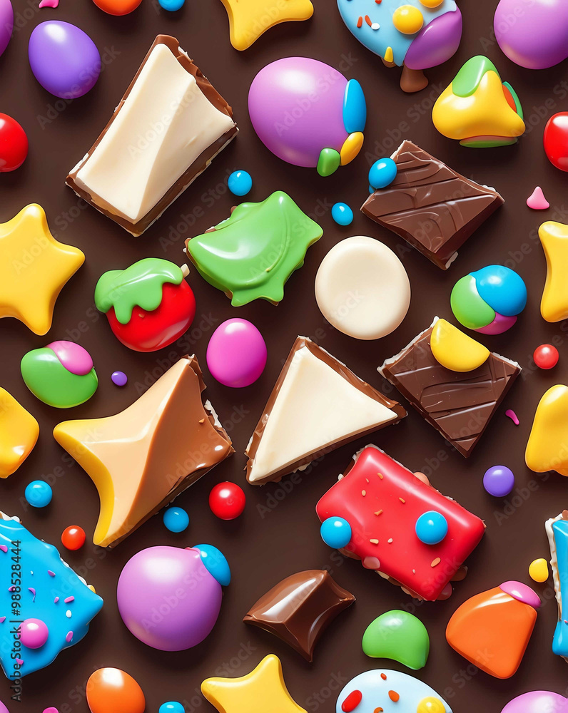 Poster Creative chocolate bark with assorted toppings seamless pattern