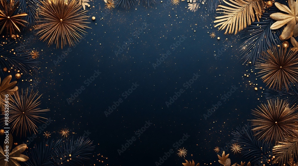 Aufkleber minimalistic card featuring deep navy background with abstract golden fireworks subtly scattered acr