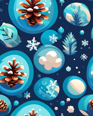 Elegant winter scenes with snowflakes and pinecones seamless design pattern wallpaper