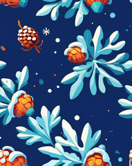 Elegant winter scenes with snowflakes and pinecones seamless design pattern wallpaper