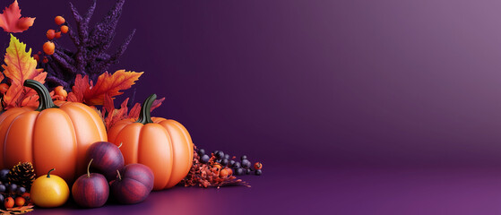 thanksgiving banner halloween decoration on purple background