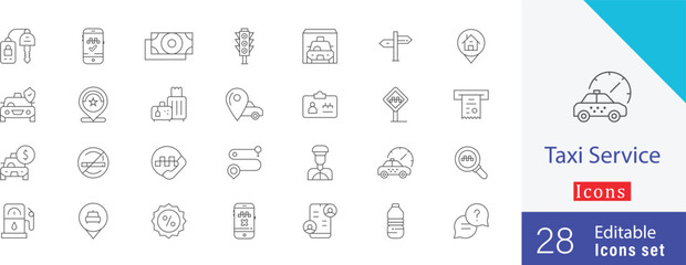 Outline Taxi Service Icon set Vector Line Style