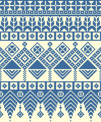 Traditional Ukrainian
Blue Cross-Stitch Embroidery - Detailed Vector
Illustration for Textile Print Design, pixel pattern, cream