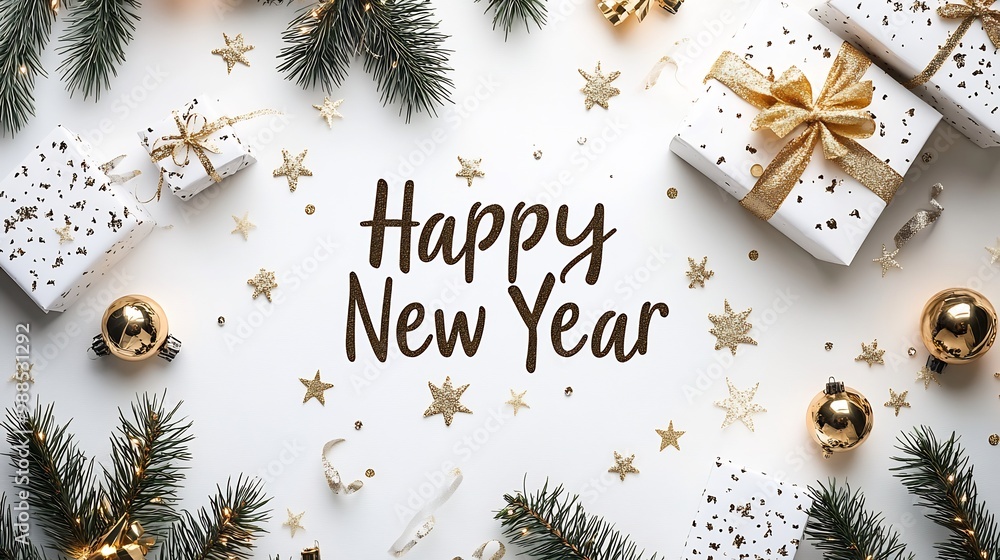 Poster minimalistic new year card design elegant happy new year text on a clean white background featuring 