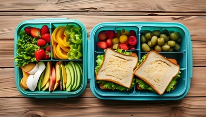 Vibrant and Creative School Lunch Box Display Featuring a Delicious Sandwich with Ample Copy Space