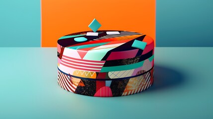 A geometric-themed cake with sharp angles and contrasting colors, decorated with metallic accents...