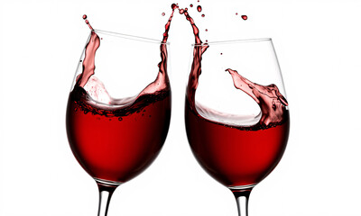 Two wine glass Splash Toast Cheers   isolated on a white background