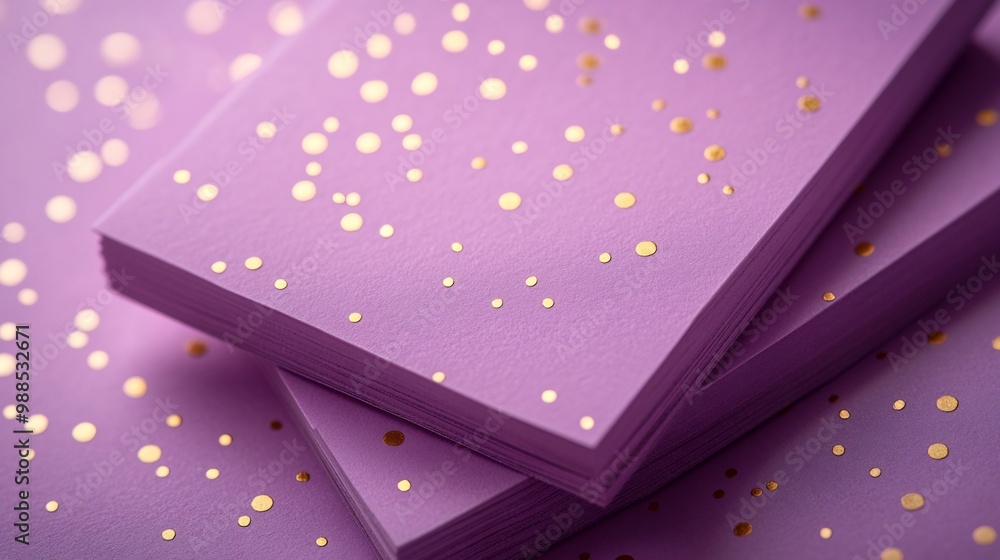 Poster minimalistic new year card featuring soft lavender background with delicate gold foil dots scattered