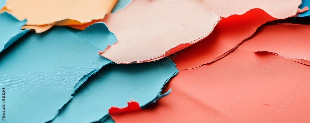 Poster a vibrant display of torn paper in various colors, showcasing texture and contrast for artistic back