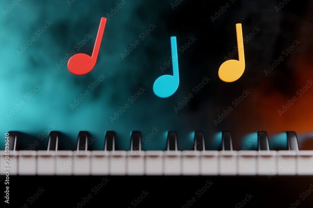 Aufkleber a vibrant piano keyboard with colorful musical notes floating above, creating a dynamic and artistic