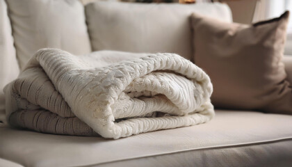 Neatly Folded Blanket on a Sofa