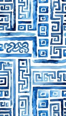 meander watercolor element blue seamless greek stains white hand pattern painted artistic repeatable border key olated illustration colour stylized design strokes brush greek key meander motif roman