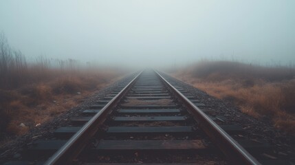 Fototapeta premium Misty Railroad Tracks Leading into the Fog