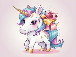 Naklejka premium abstract pastel Cute fabulous unicorn with bow