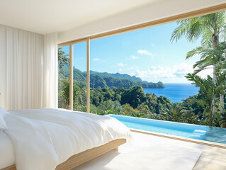 Fototapeta premium Bedroom In Modern Design open Villa