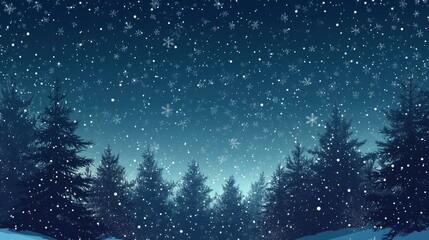 Naklejka premium Christmas Background,Winter Night sky dark blue with starry,snowy in woodland landscape with firs,coniferous forest pine and falling snow,Vector with generative ai