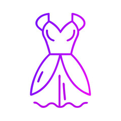 A purple dress with a white background. The dress is drawn in a stylized way, with a focus on the silhouette of the dress. The dress is designed to look like it is flowing in the wind