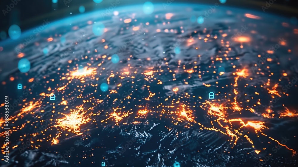 Aufkleber Digital planet earth background with connected technology devices and icons.