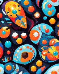 Naklejka premium Aboriginal dot paintings with natural elements seamless design pattern wallpaper
