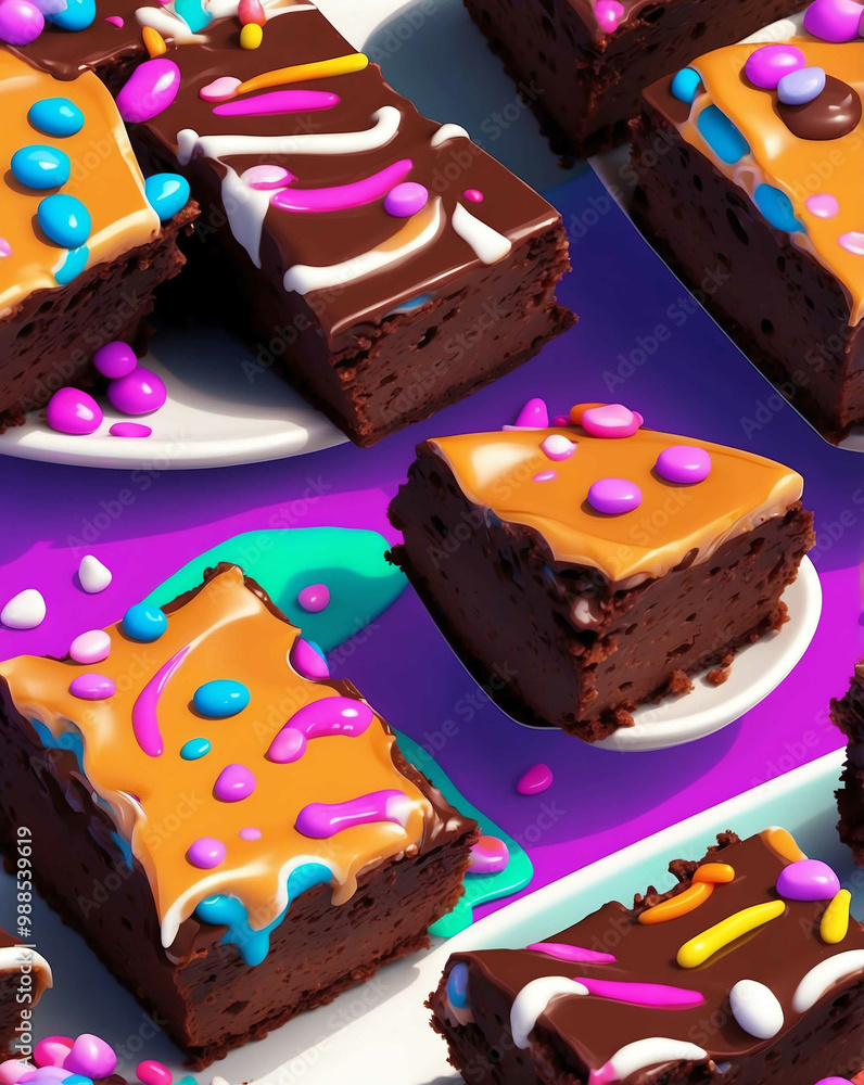 Poster decadent brownies with fudge topping seamless design pattern