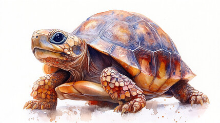 Fototapeta premium A beautifully detailed tortoise with intricate shell patterns, showcasing its unique colors and textures in a serene pose.