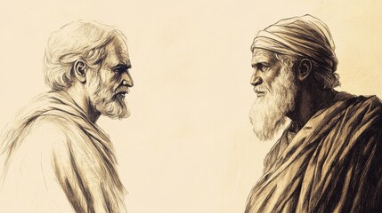 Fototapeta premium Zophar’s Concern and Authority Illustrated - Speaking to Job About Arrogance and Its Perils, Beige Background