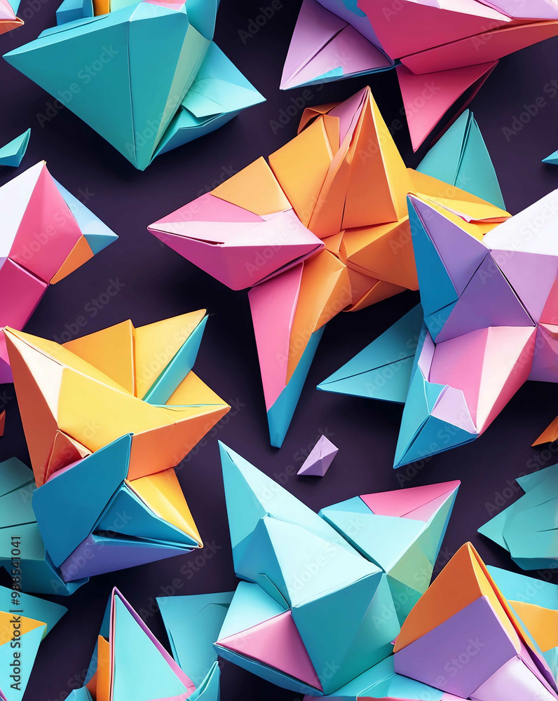 Poster japanese origami patterns with soft lines seamless design pattern